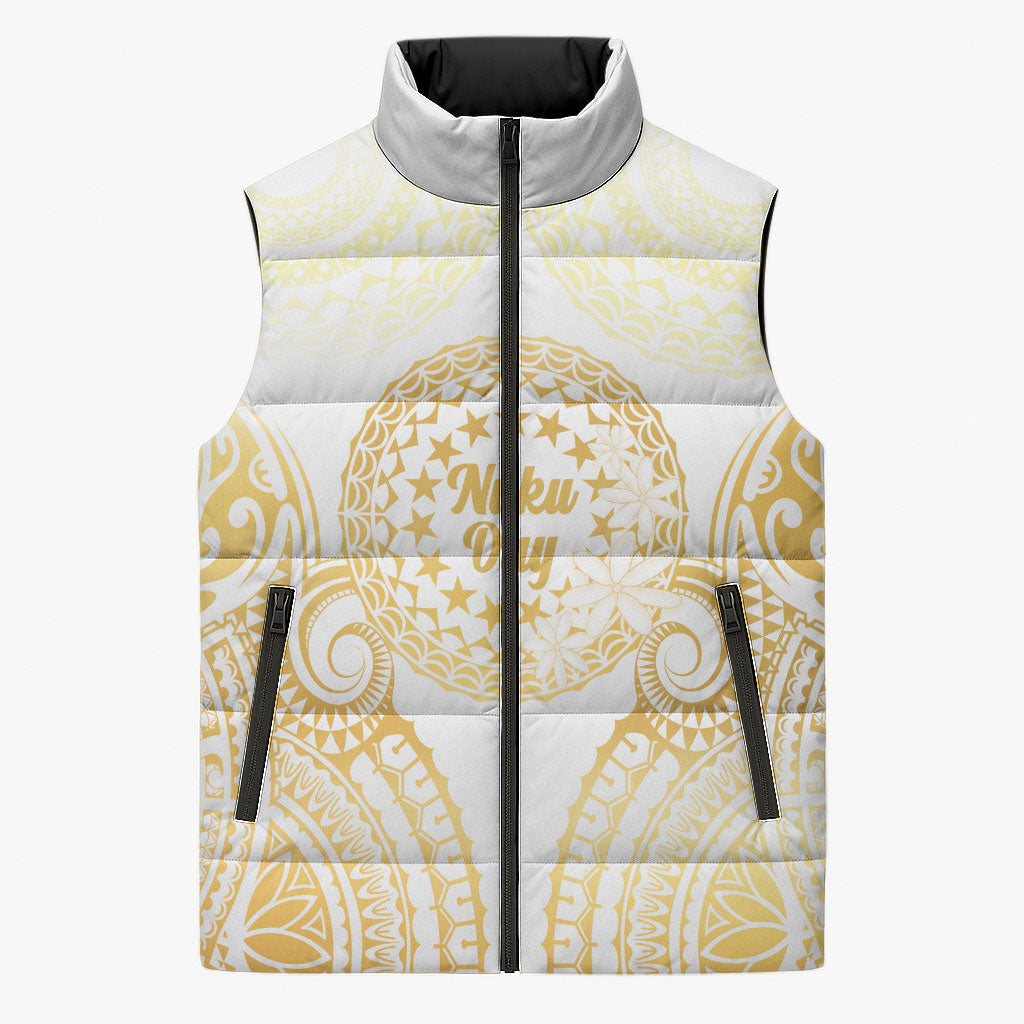 Cook Islands Gospel Day Sleeveless Puffer Jacket Happy Nuku Day Tiare Maori Gold LT14 Unisex Gold - Polynesian Pride
