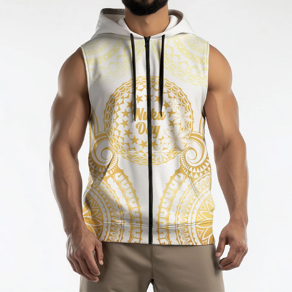 Cook Islands Gospel Day Sleeveless Zip Hoodie Happy Nuku Day Tiare Maori Gold LT14 - Polynesian Pride