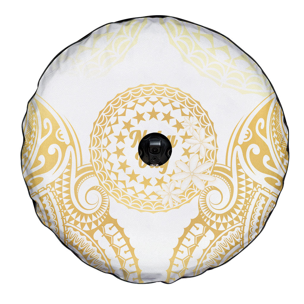 Cook Islands Gospel Day Spare Tire Cover Happy Nuku Day Tiare Maori Gold LT14 - Polynesian Pride