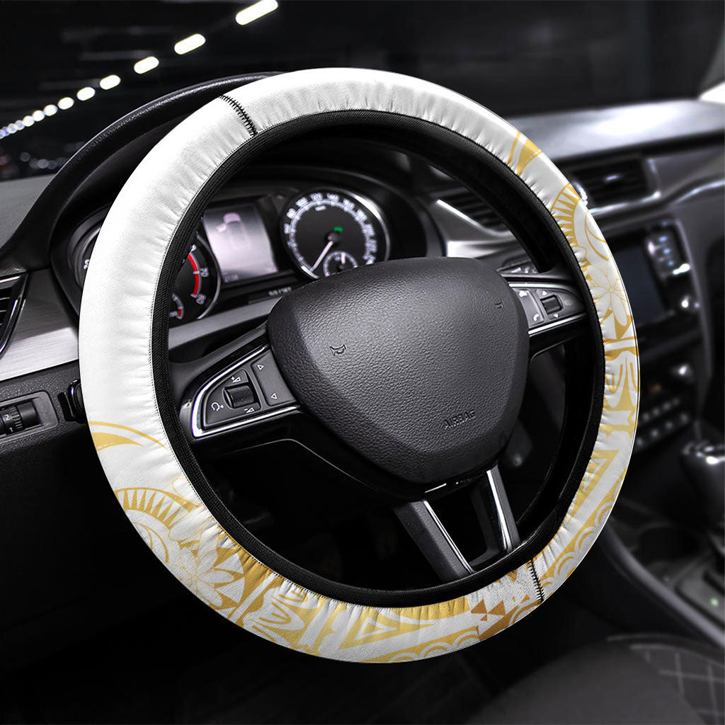 Cook Islands Gospel Day Steering Wheel Cover Happy Nuku Day Tiare Maori Gold LT14 Universal Fit Gold - Polynesian Pride