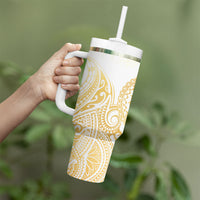 Cook Islands Gospel Day Tumbler With Handle Happy Nuku Day Tiare Maori Gold LT14 - Polynesian Pride