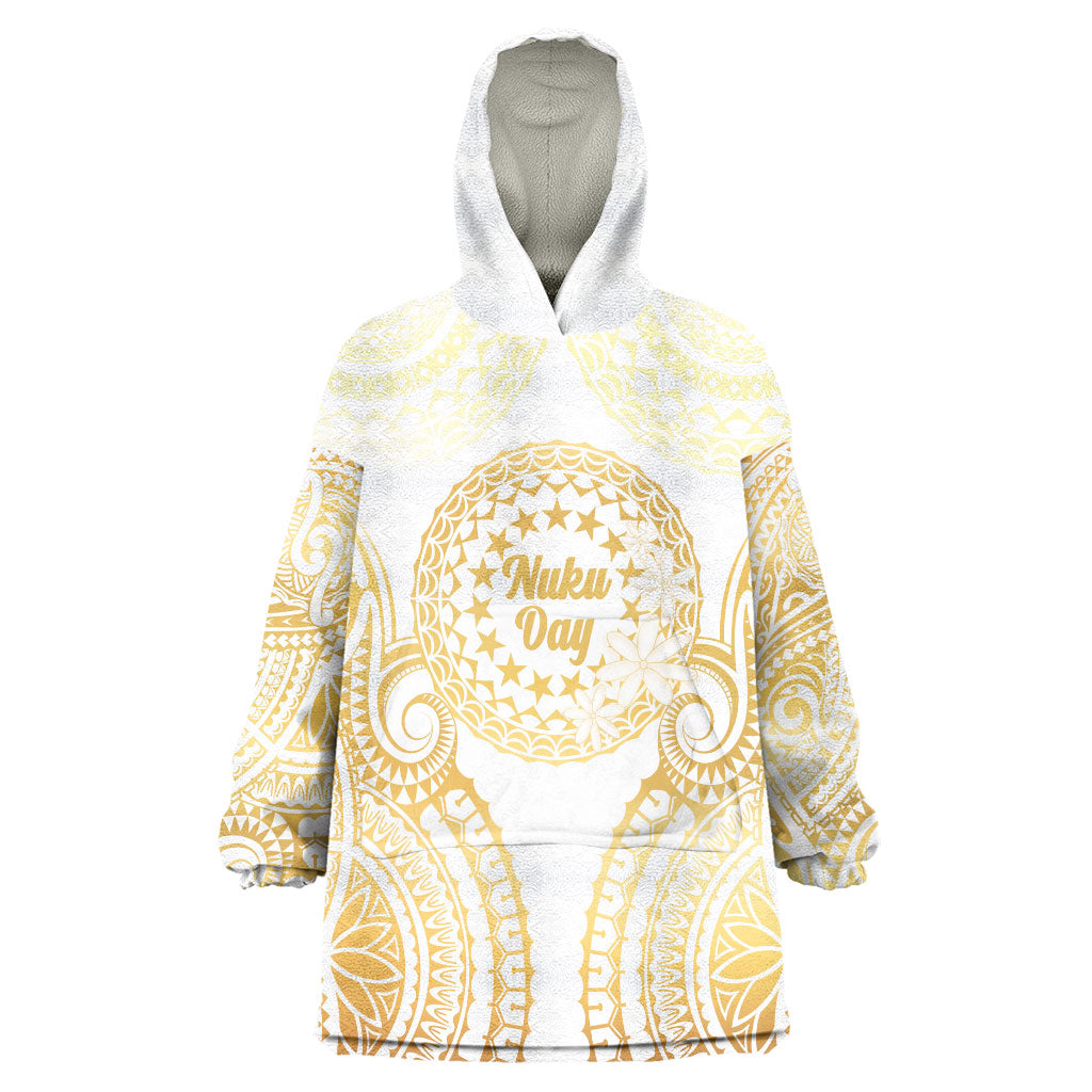 Cook Islands Gospel Day Wearable Blanket Hoodie Happy Nuku Day Tiare Maori Gold LT14 One Size Gold - Polynesian Pride