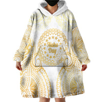 Cook Islands Gospel Day Wearable Blanket Hoodie Happy Nuku Day Tiare Maori Gold LT14 - Polynesian Pride
