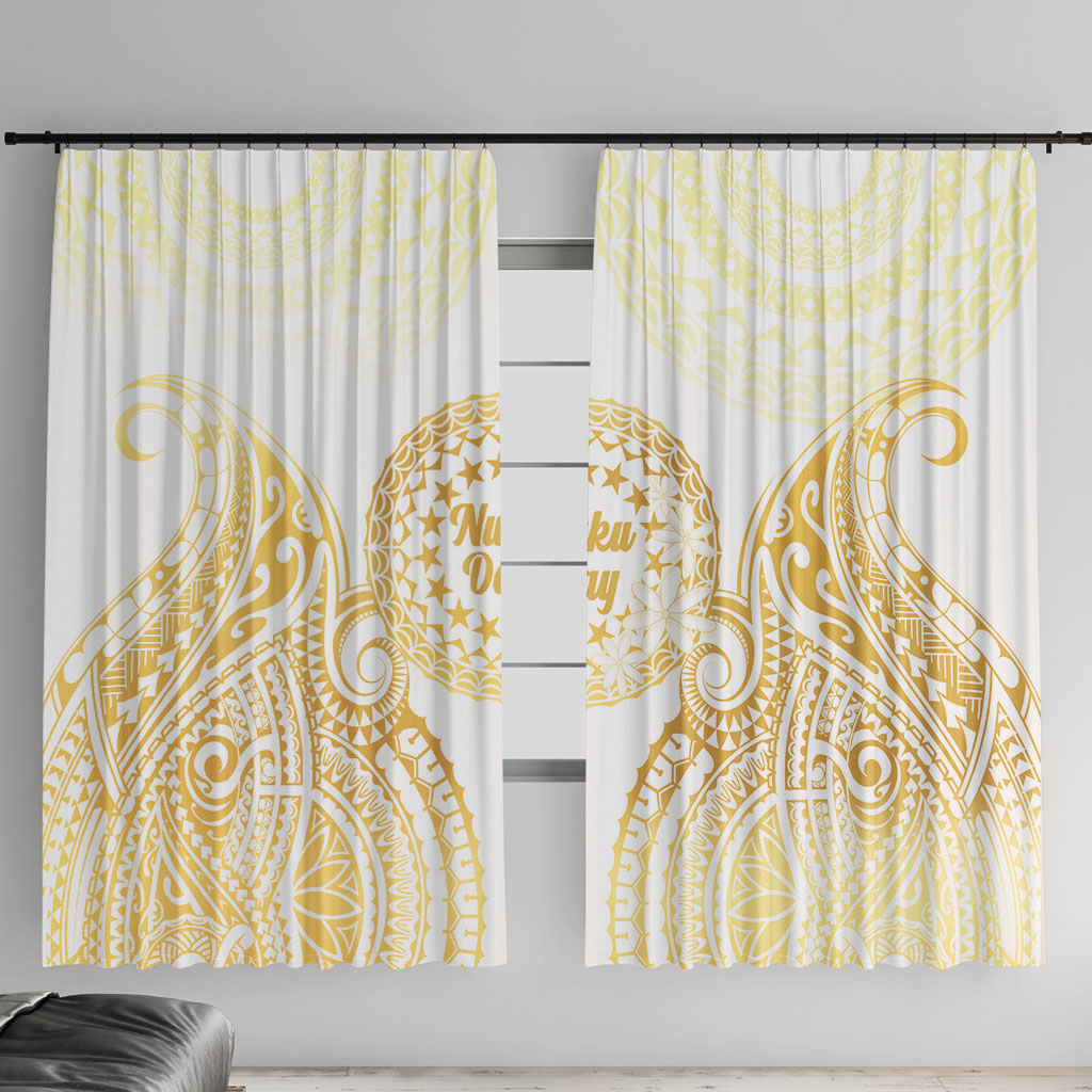 Cook Islands Gospel Day Window Curtain Happy Nuku Day Tiare Maori Gold LT14 With Hooks Gold - Polynesian Pride