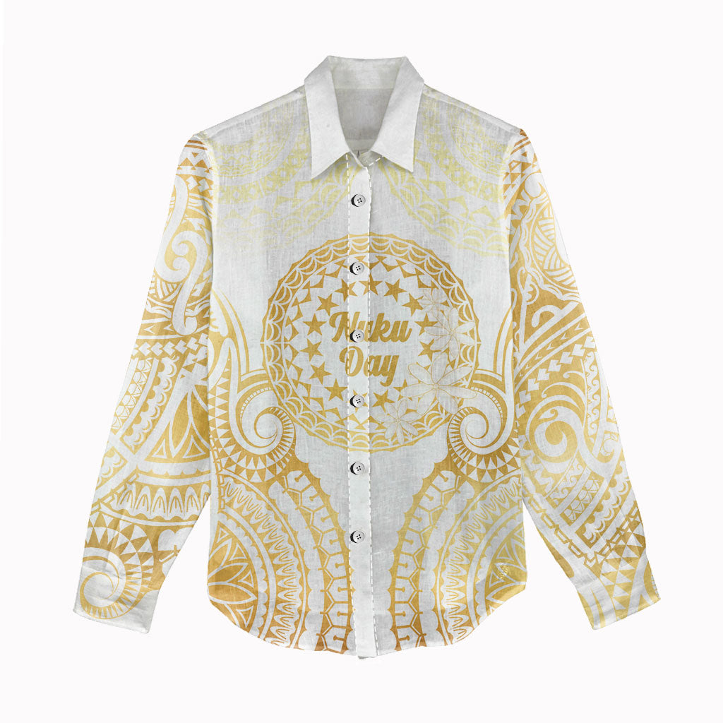 Cook Islands Gospel Day Women Casual Shirt Happy Nuku Day Tiare Maori Gold LT14 - Polynesian Pride