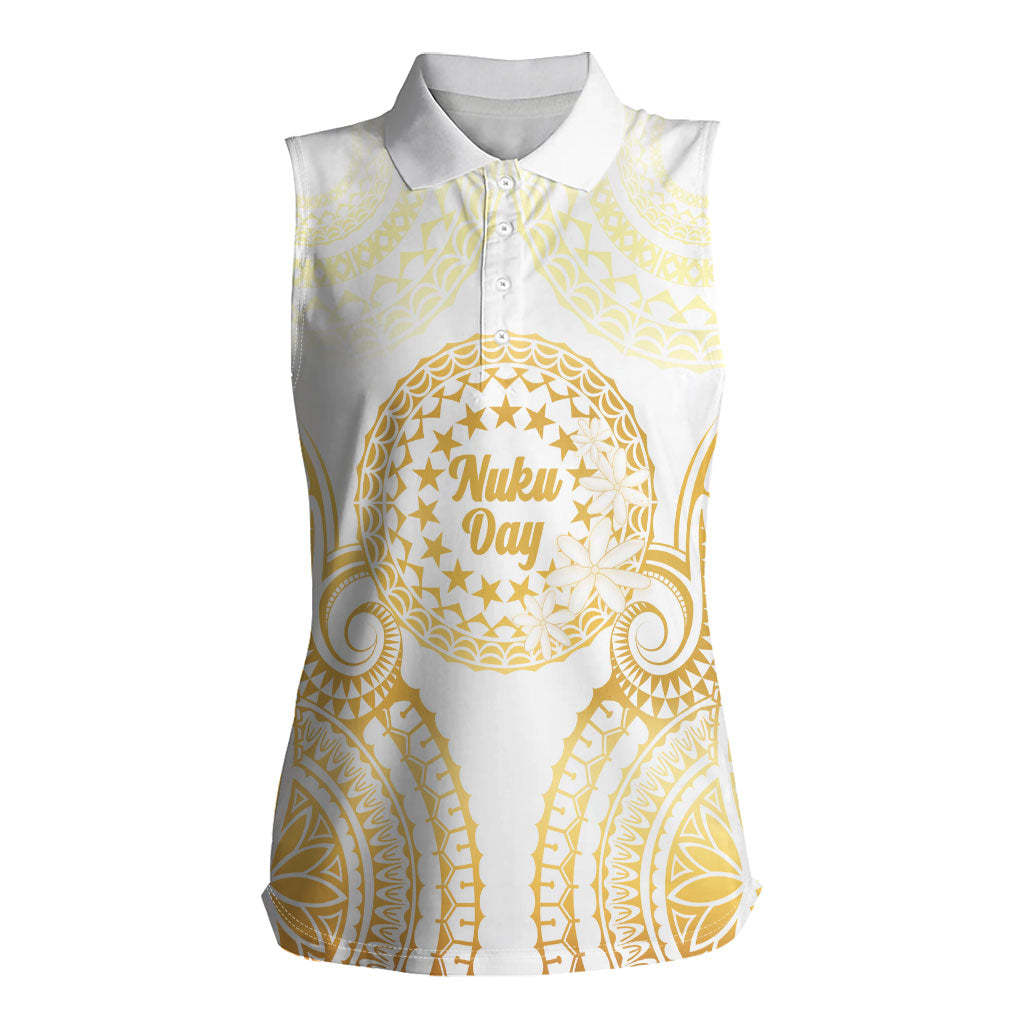 Cook Islands Gospel Day Women Sleeveless Polo Shirt Happy Nuku Day Tiare Maori Gold LT14 Female Gold - Polynesian Pride