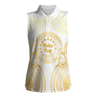 Cook Islands Gospel Day Women Sleeveless Polo Shirt Happy Nuku Day Tiare Maori Gold LT14 Female Gold - Polynesian Pride