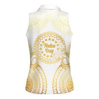 Cook Islands Gospel Day Women Sleeveless Polo Shirt Happy Nuku Day Tiare Maori Gold LT14 - Polynesian Pride