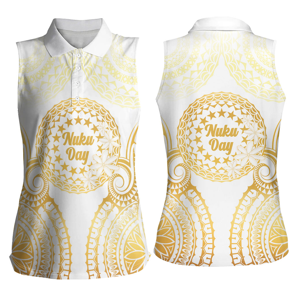 Cook Islands Gospel Day Women Sleeveless Polo Shirt Happy Nuku Day Tiare Maori Gold LT14 - Polynesian Pride