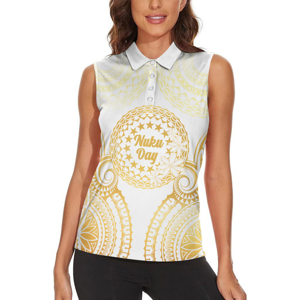 Cook Islands Gospel Day Women Sleeveless Polo Shirt Happy Nuku Day Tiare Maori Gold LT14 - Polynesian Pride