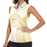 Cook Islands Gospel Day Women Sleeveless Polo Shirt Happy Nuku Day Tiare Maori Gold LT14 - Polynesian Pride