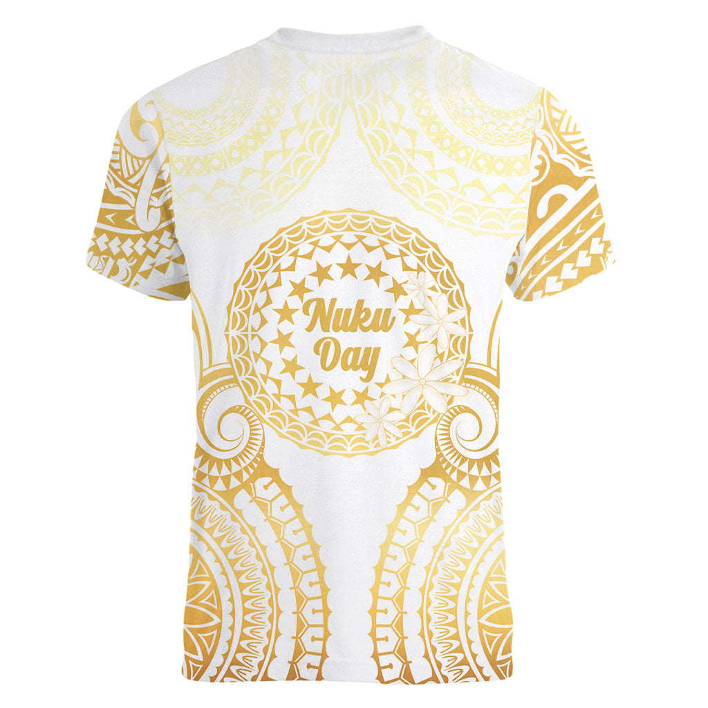 Cook Islands Gospel Day Women V-Neck T-Shirt Happy Nuku Day Tiare Maori Gold LT14 - Polynesian Pride
