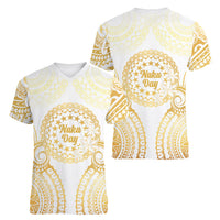 Cook Islands Gospel Day Women V-Neck T-Shirt Happy Nuku Day Tiare Maori Gold LT14 - Polynesian Pride