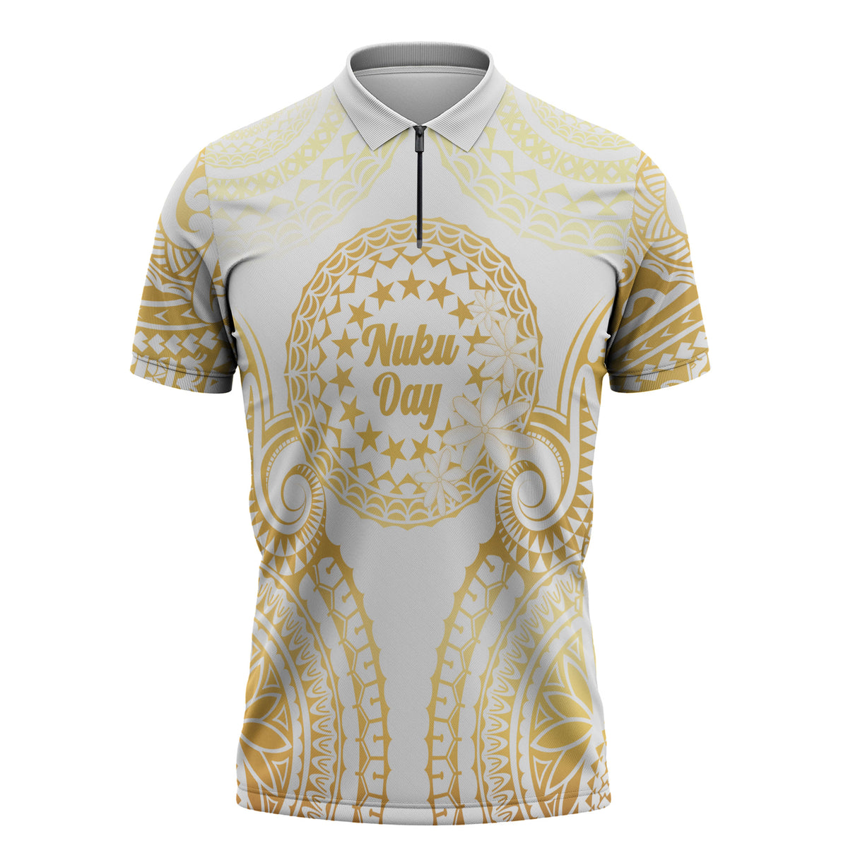 Cook Islands Gospel Day Zipper Polo Shirt Happy Nuku Day Tiare Maori Gold LT14 Gold - Polynesian Pride