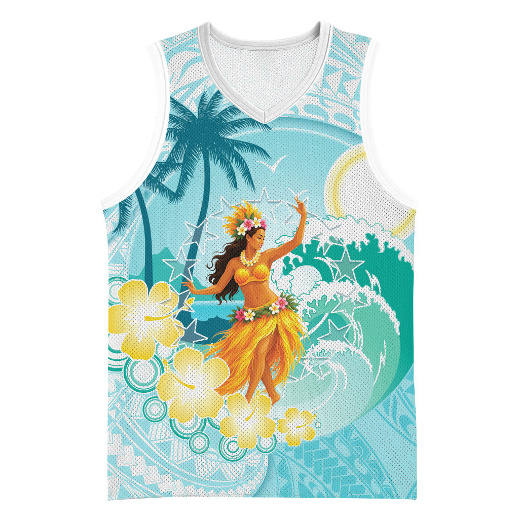 Ura Cook Islands Basketball Jersey Kuki 'Airani Traditional Dance Tropical Vibes LT14 Unisex Cyan - Polynesian Pride