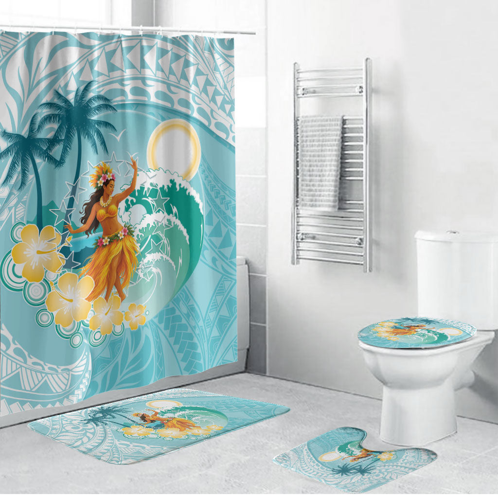 Ura Cook Islands Bathroom Set Kuki 'Airani Traditional Dance Tropical Vibes LT14 Bathroom Set (4 pcs) Cyan - Polynesian Pride