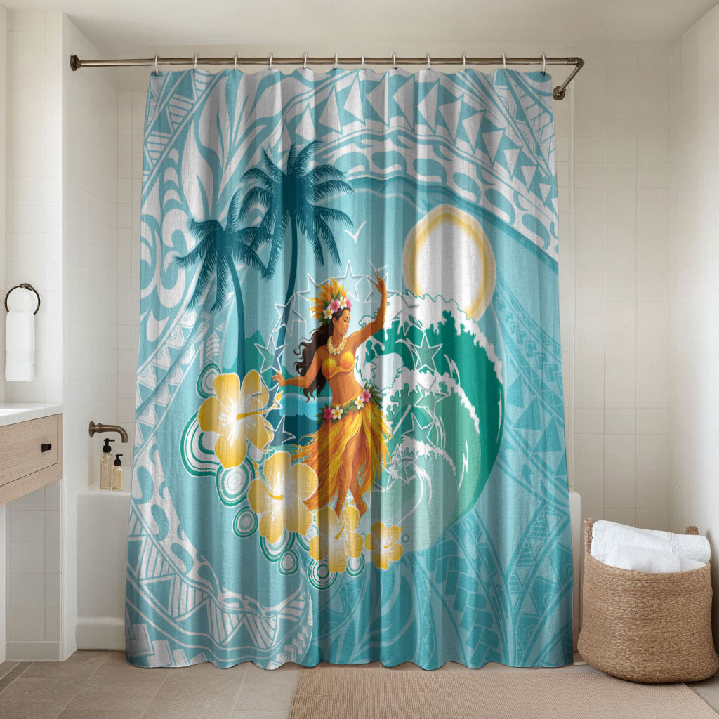 Ura Cook Islands Bathroom Set Kuki 'Airani Traditional Dance Tropical Vibes LT14 Shower Curtain Only Cyan - Polynesian Pride