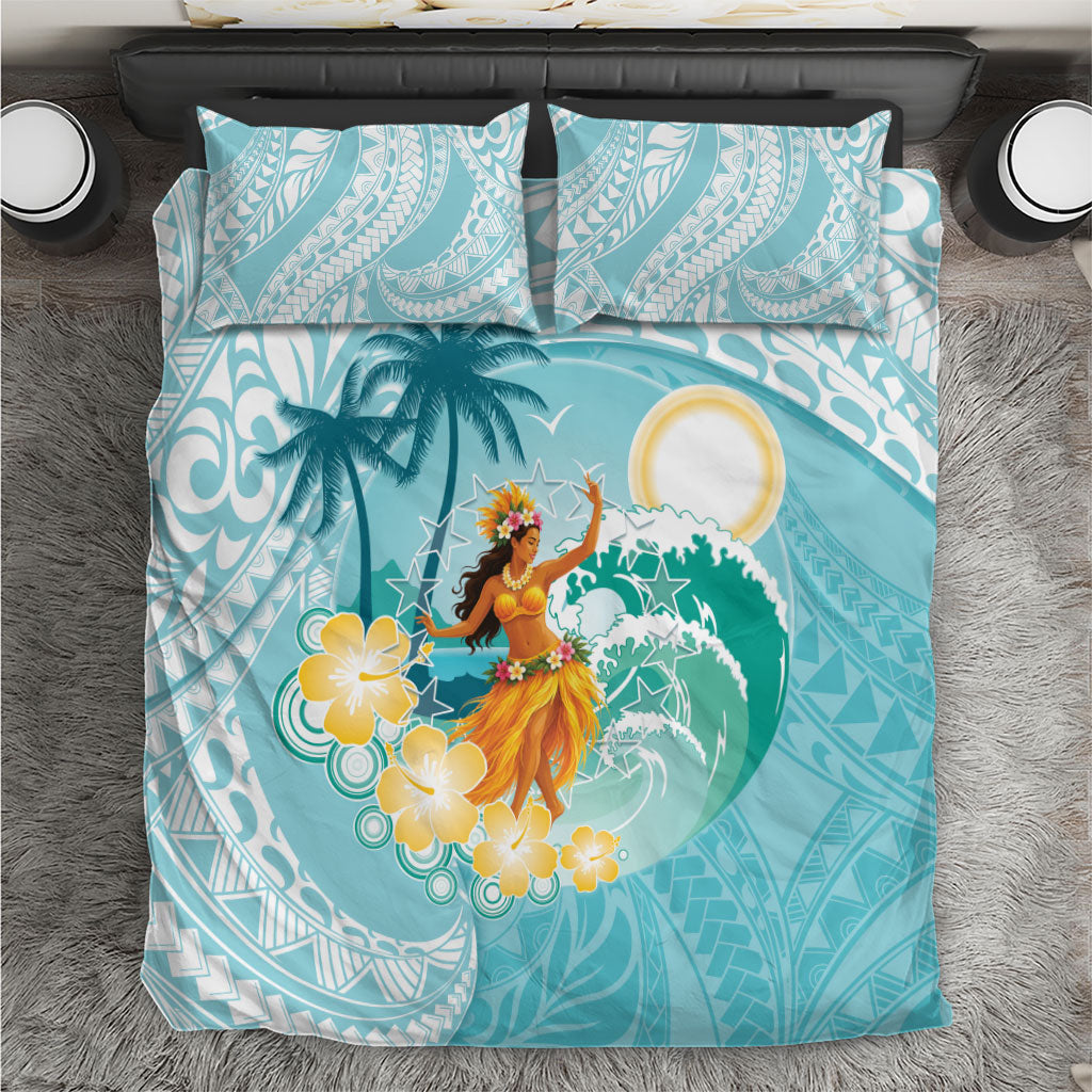 Ura Cook Islands Bedding Set Kuki 'Airani Traditional Dance Tropical Vibes LT14 Cyan - Polynesian Pride