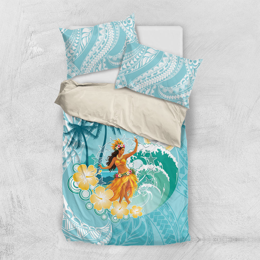Ura Cook Islands Bedding Set Kuki 'Airani Traditional Dance Tropical Vibes LT14 US Twin 172cm x 218cm Cyan - Polynesian Pride