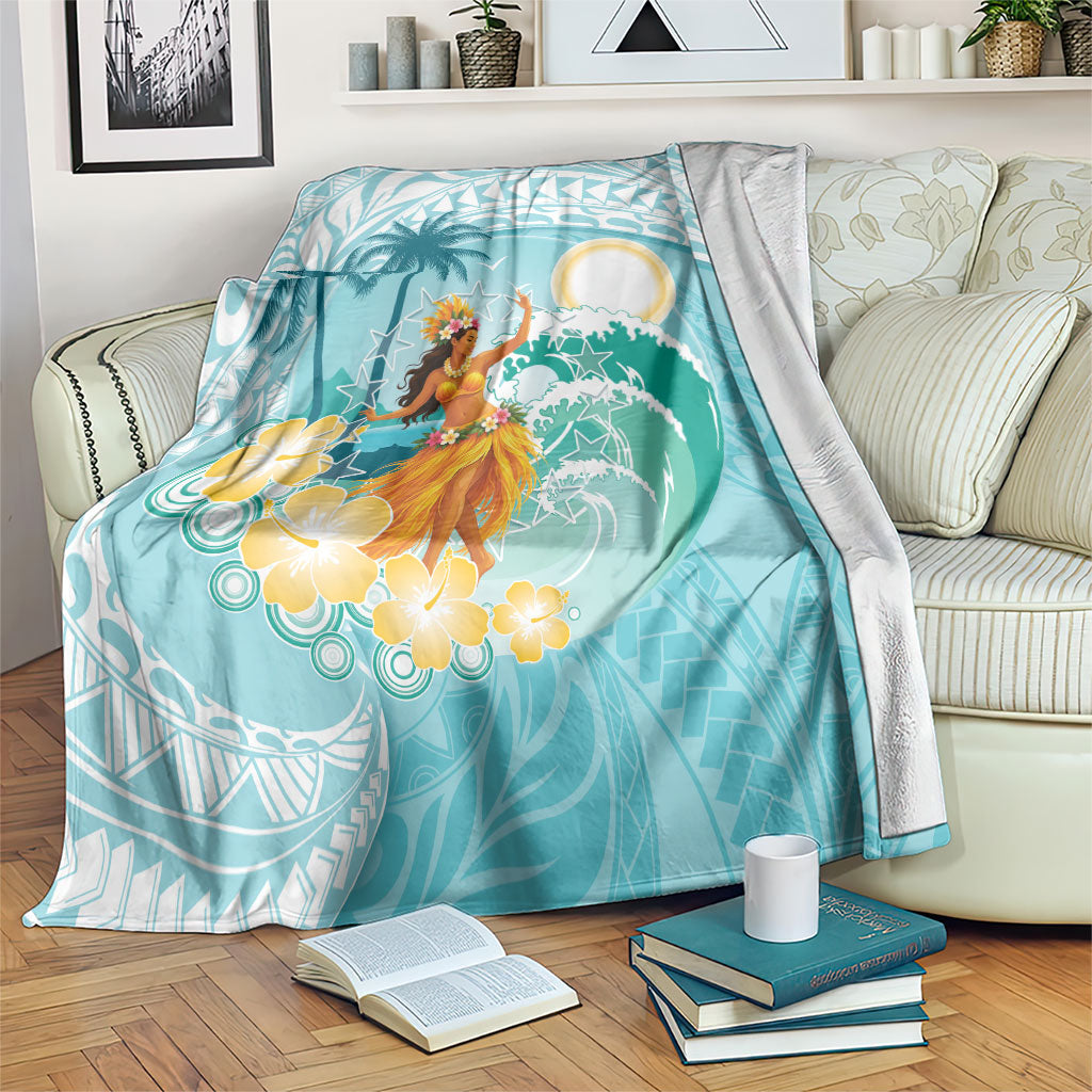 Ura Cook Islands Blanket Kuki 'Airani Traditional Dance Tropical Vibes LT14 Cyan - Polynesian Pride
