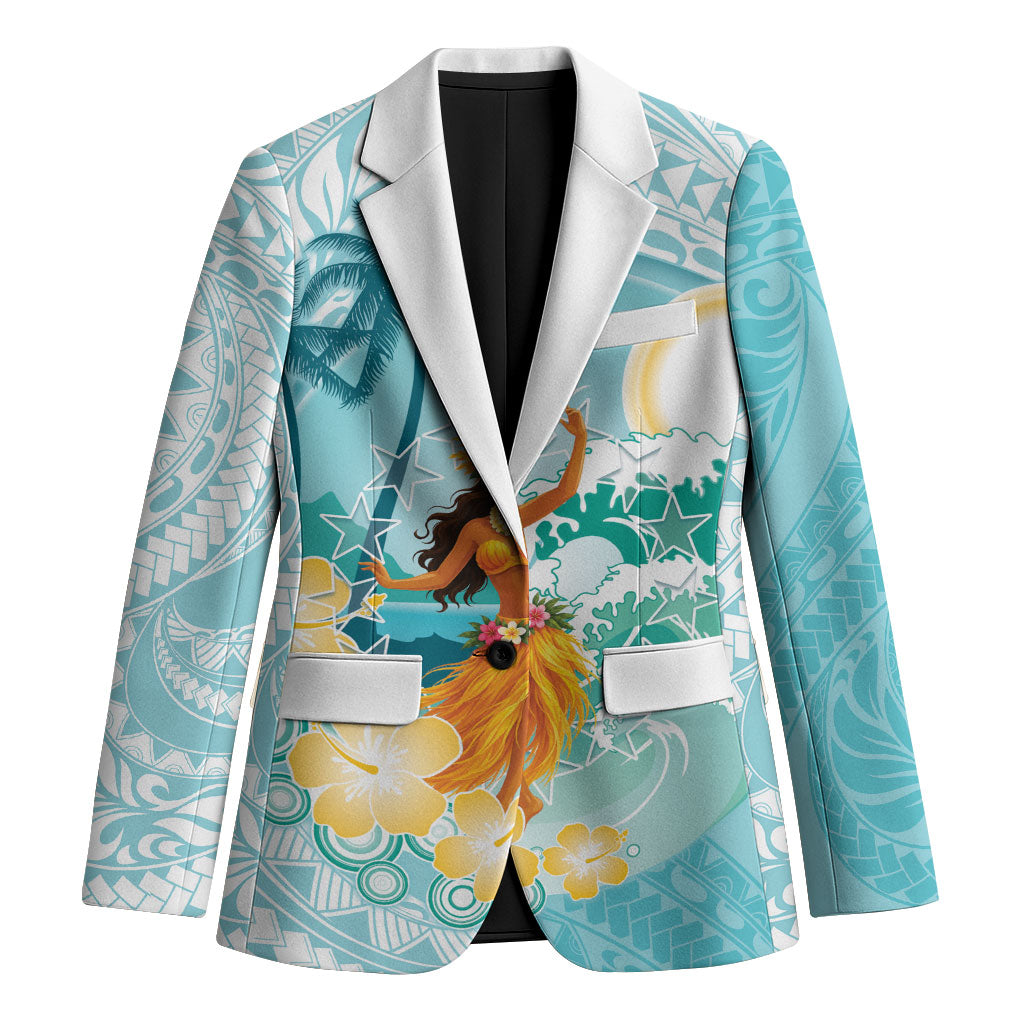 Ura Cook Islands Blazer Kuki 'Airani Traditional Dance Tropical Vibes LT14 Unisex Cyan - Polynesian Pride