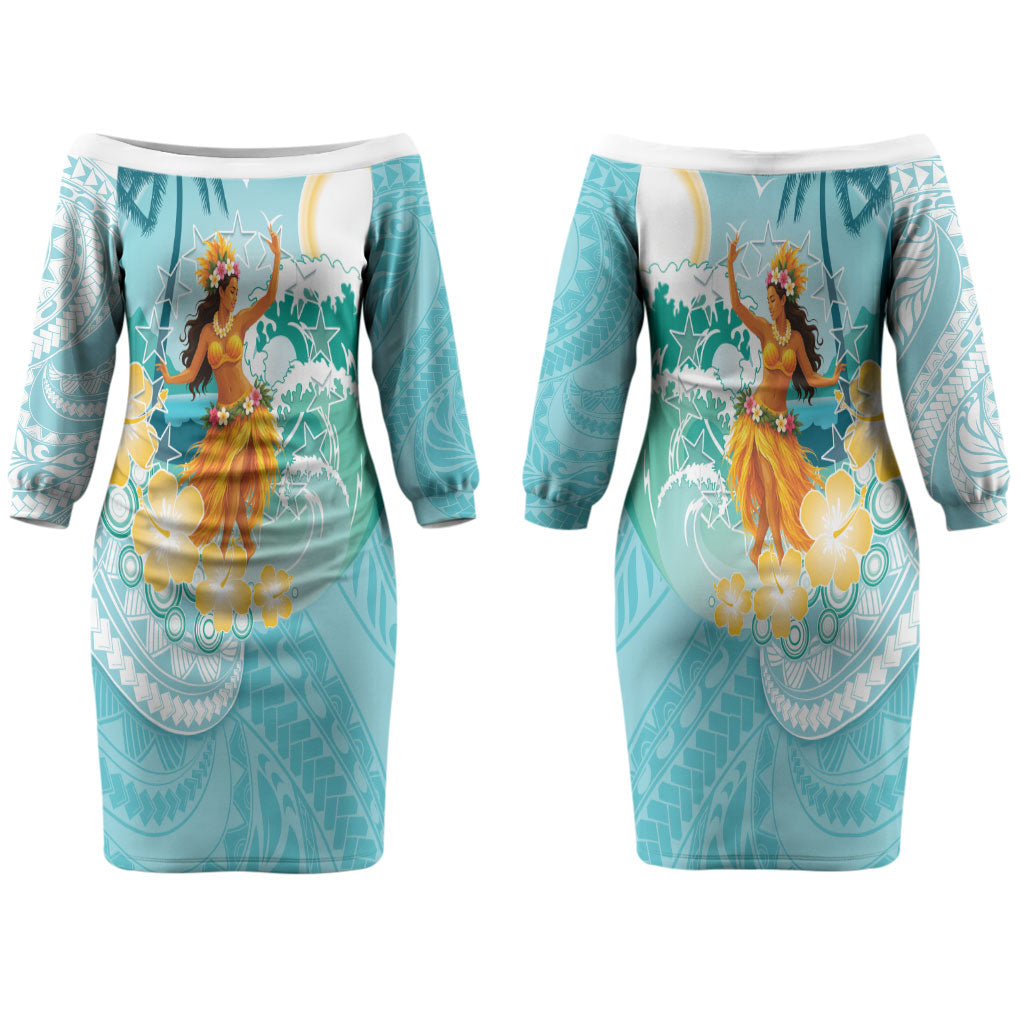 Ura Cook Islands Couples Matching Off The Shoulder Long Sleeve Dress and Hawaiian Shirt Kuki 'Airani Traditional Dance Tropical Vibes LT14 - Polynesian Pride
