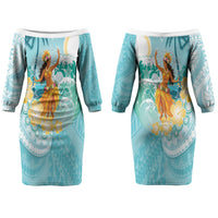 Ura Cook Islands Couples Matching Off The Shoulder Long Sleeve Dress and Hawaiian Shirt Kuki 'Airani Traditional Dance Tropical Vibes LT14 - Polynesian Pride
