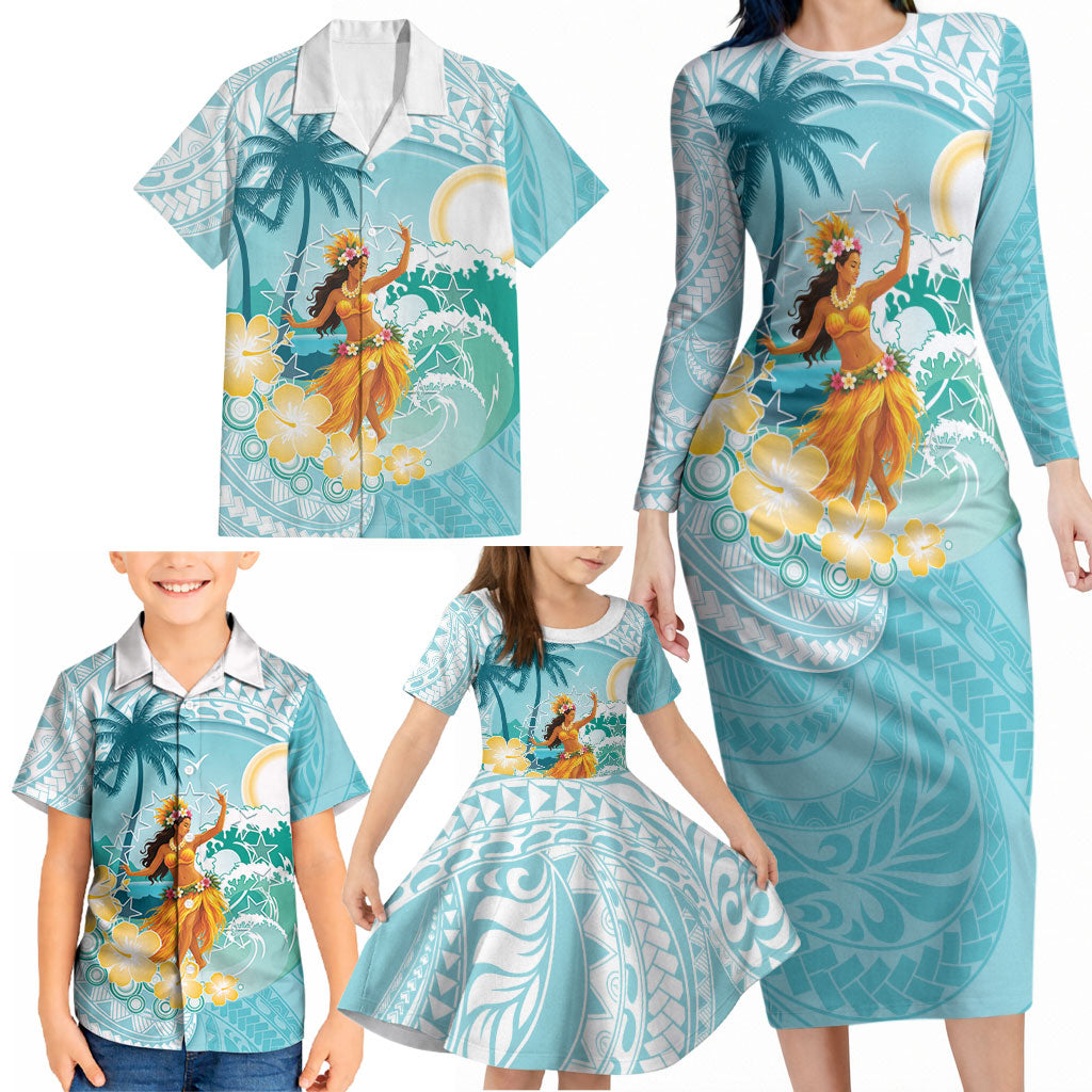 Ura Cook Islands Family Matching Long Sleeve Bodycon Dress and Hawaiian Shirt Kuki 'Airani Traditional Dance Tropical Vibes LT14 - Polynesian Pride