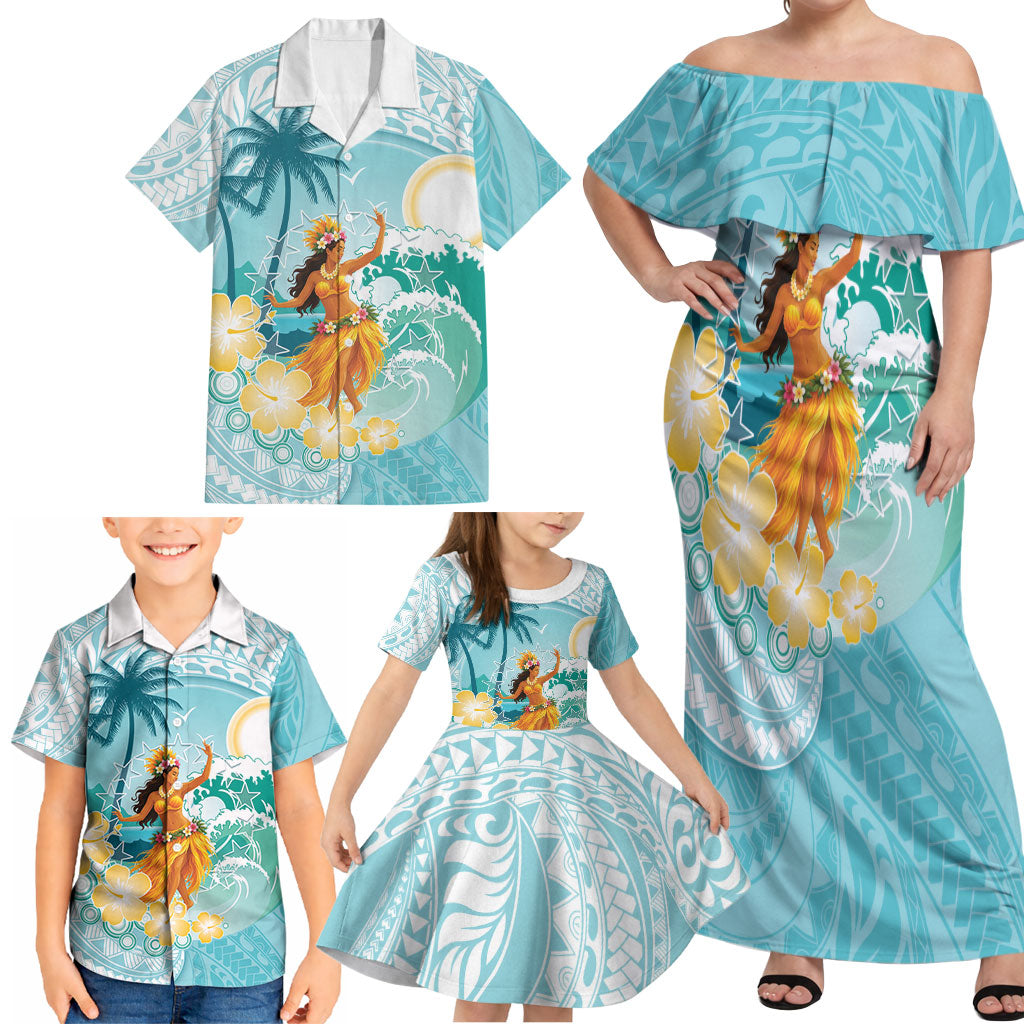 Ura Cook Islands Family Matching Off Shoulder Maxi Dress and Hawaiian Shirt Kuki 'Airani Traditional Dance Tropical Vibes LT14 - Polynesian Pride