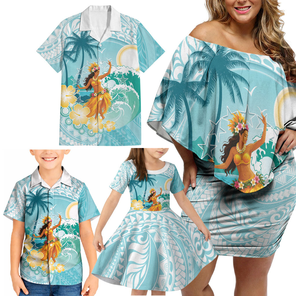 Ura Cook Islands Family Matching Off Shoulder Short Dress and Hawaiian Shirt Kuki 'Airani Traditional Dance Tropical Vibes LT14 - Polynesian Pride