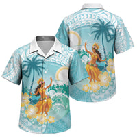Ura Cook Islands Family Matching Off Shoulder Short Dress and Hawaiian Shirt Kuki 'Airani Traditional Dance Tropical Vibes LT14 Son's Shirt Cyan - Polynesian Pride