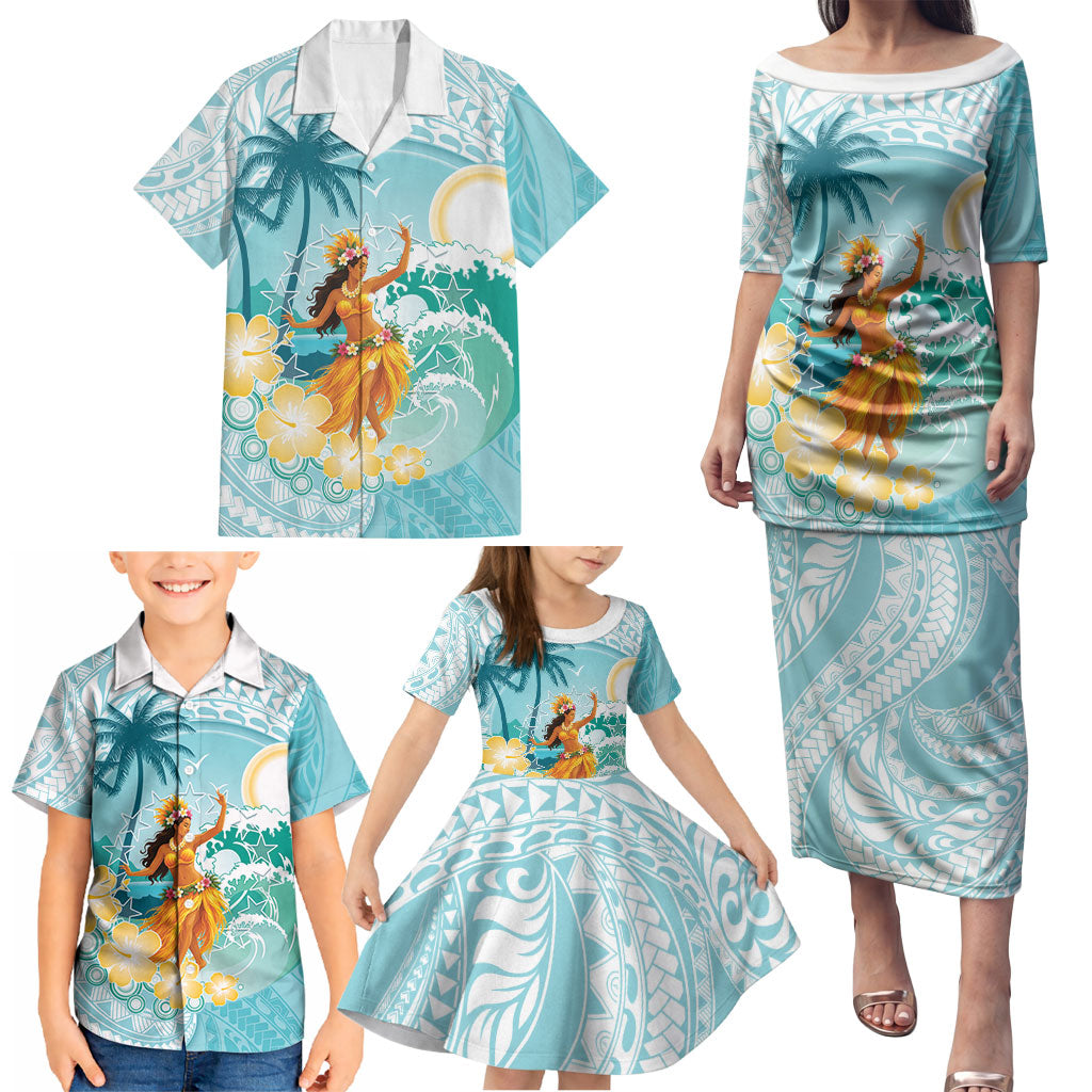Ura Cook Islands Family Matching Puletasi and Hawaiian Shirt Kuki 'Airani Traditional Dance Tropical Vibes LT14 - Polynesian Pride