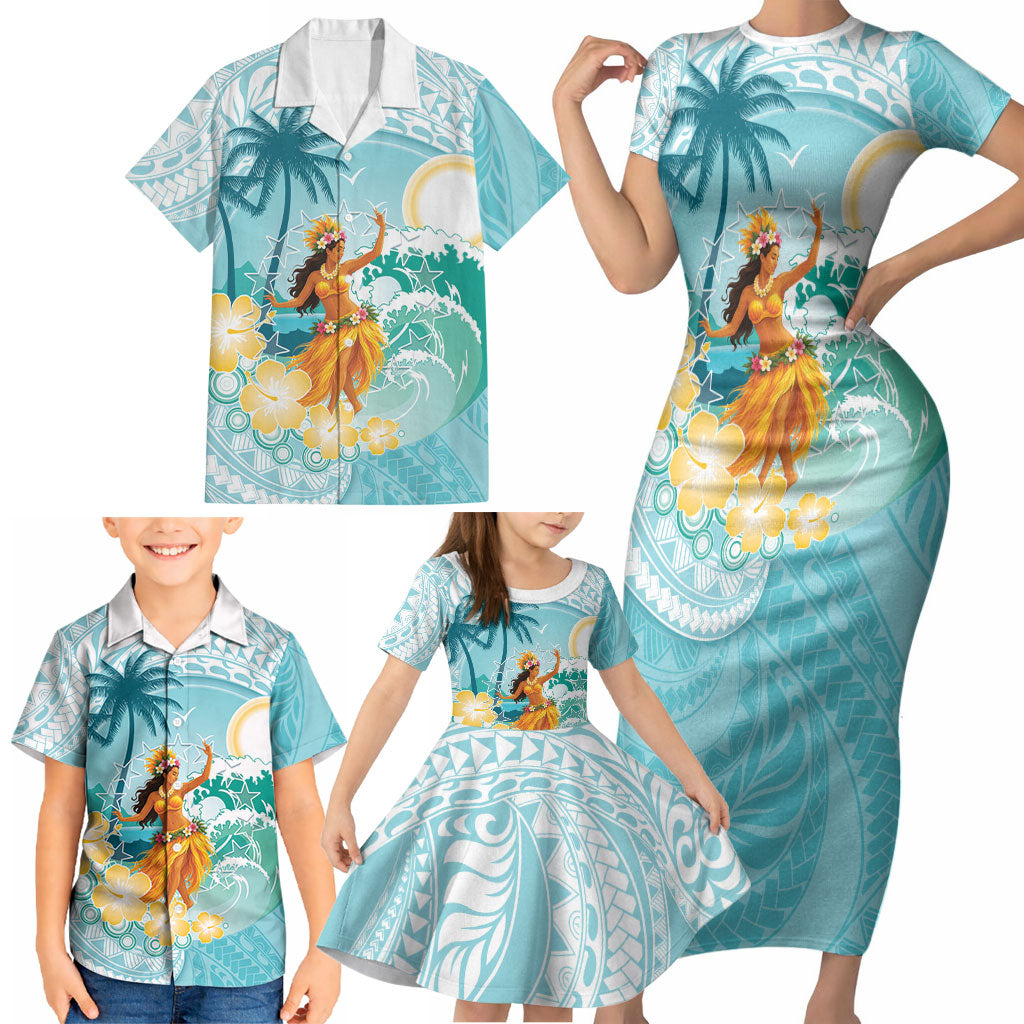 Ura Cook Islands Family Matching Short Sleeve Bodycon Dress and Hawaiian Shirt Kuki 'Airani Traditional Dance Tropical Vibes LT14 - Polynesian Pride