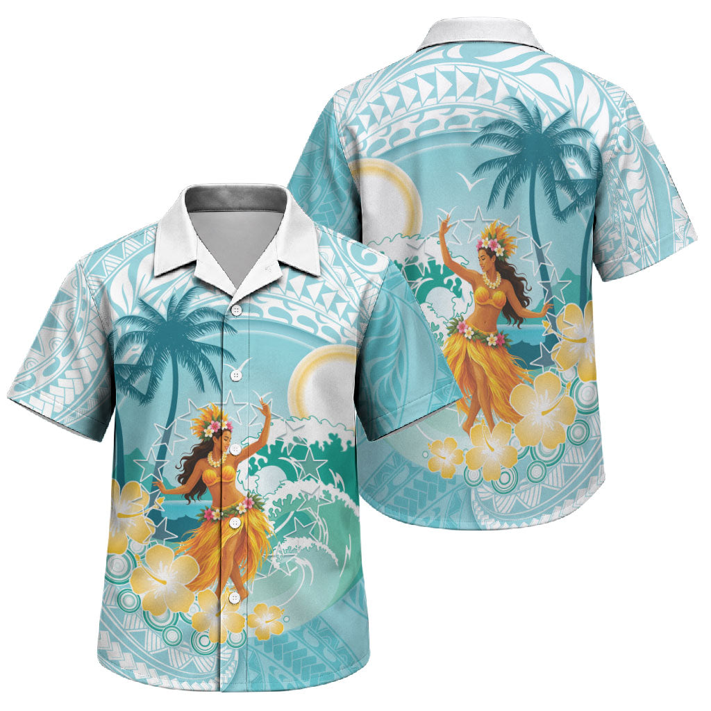 Ura Cook Islands Family Matching Short Sleeve Bodycon Dress and Hawaiian Shirt Kuki 'Airani Traditional Dance Tropical Vibes LT14 Son's Shirt Cyan - Polynesian Pride