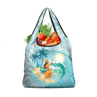 Ura Cook Islands Grocery Bag Kuki 'Airani Traditional Dance Tropical Vibes LT14 1-pack One Size Cyan - Polynesian Pride