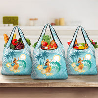 Ura Cook Islands Grocery Bag Kuki 'Airani Traditional Dance Tropical Vibes LT14 3-pack One Size Cyan - Polynesian Pride