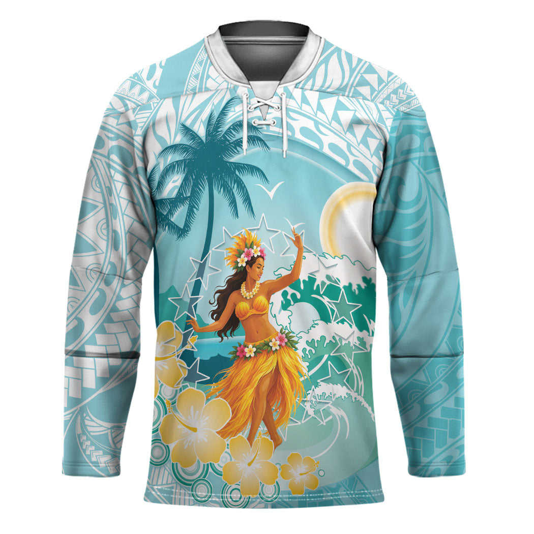 Ura Cook Islands Hockey Jersey Kuki 'Airani Traditional Dance Tropical Vibes LT14 Unisex Cyan - Polynesian Pride