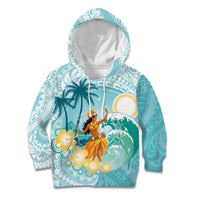 Ura Cook Islands Kid Hoodie Kuki 'Airani Traditional Dance Tropical Vibes LT14 Hoodie Cyan - Polynesian Pride