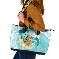 Ura Cook Islands Leather Tote Bag Kuki 'Airani Traditional Dance Tropical Vibes LT14 Cyan - Polynesian Pride