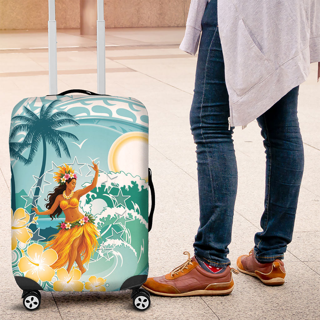 Ura Cook Islands Luggage Cover Kuki 'Airani Traditional Dance Tropical Vibes LT14 Cyan - Polynesian Pride