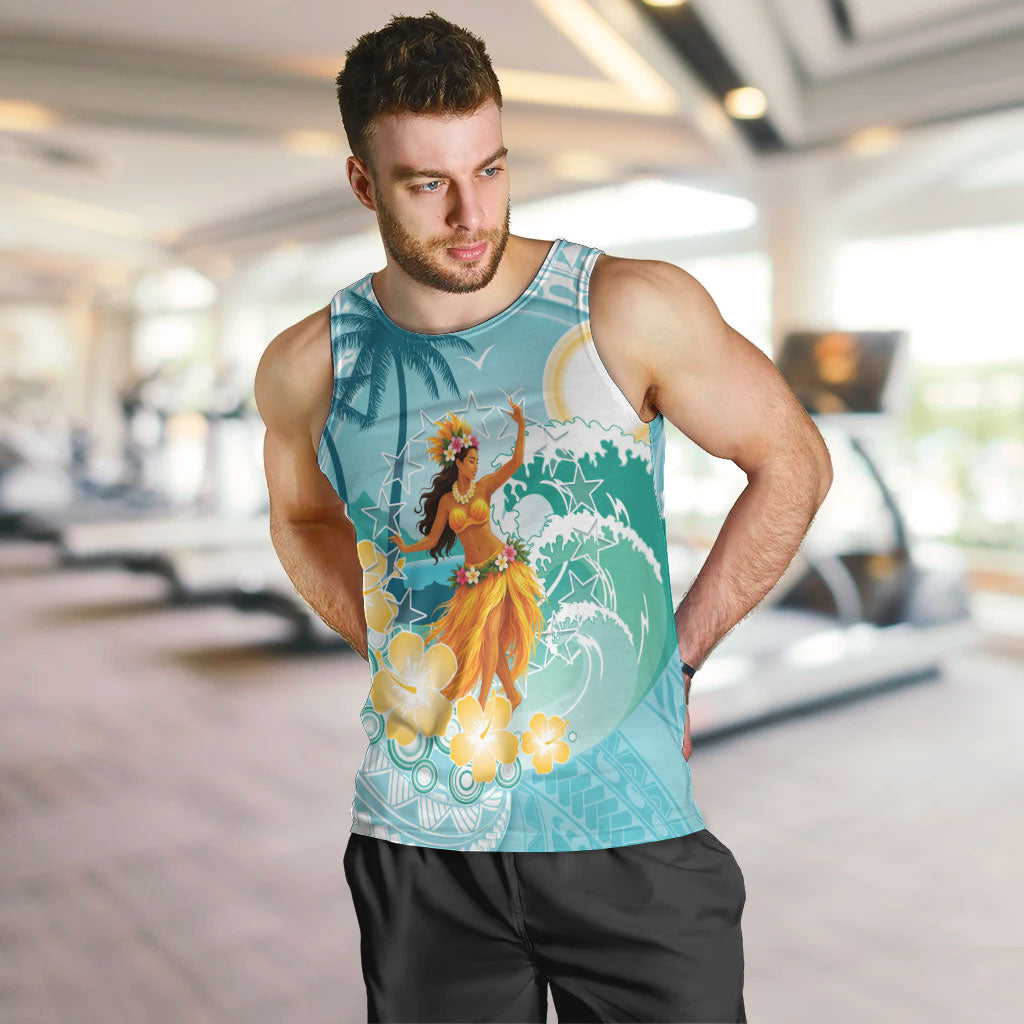 Ura Cook Islands Men Tank Top Kuki 'Airani Traditional Dance Tropical Vibes LT14 Cyan - Polynesian Pride