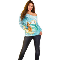 Ura Cook Islands Off Shoulder Sweater Kuki 'Airani Traditional Dance Tropical Vibes LT14 - Polynesian Pride