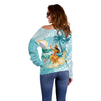Ura Cook Islands Off Shoulder Sweater Kuki 'Airani Traditional Dance Tropical Vibes LT14 - Polynesian Pride