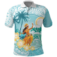 Ura Cook Islands Polo Shirt Kuki 'Airani Traditional Dance Tropical Vibes LT14 Cyan - Polynesian Pride