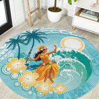 Ura Cook Islands Round Carpet Kuki 'Airani Traditional Dance Tropical Vibes LT14 Cyan - Polynesian Pride