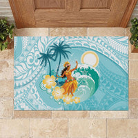 Ura Cook Islands Rubber Doormat Kuki 'Airani Traditional Dance Tropical Vibes LT14 Cyan - Polynesian Pride