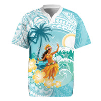 Ura Cook Islands Rugby Jersey Kuki 'Airani Traditional Dance Tropical Vibes LT14 Cyan - Polynesian Pride