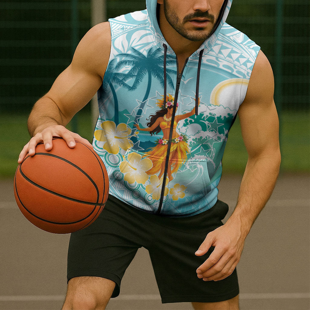 Ura Cook Islands Sleeveless Zip Hoodie Kuki 'Airani Traditional Dance Tropical Vibes LT14 - Polynesian Pride