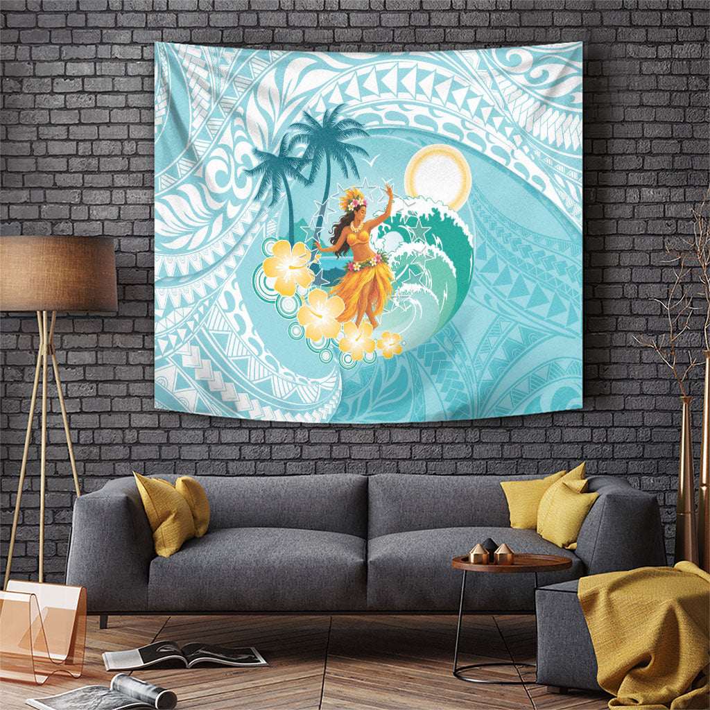 Ura Cook Islands Tapestry Kuki 'Airani Traditional Dance Tropical Vibes LT14 Cyan - Polynesian Pride