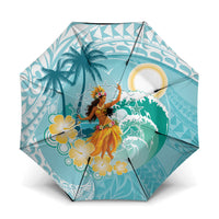 Ura Cook Islands Umbrella Kuki 'Airani Traditional Dance Tropical Vibes LT14 One Size Folded 11.42 inch Opened Diameter 37.4 inch Cyan - Polynesian Pride